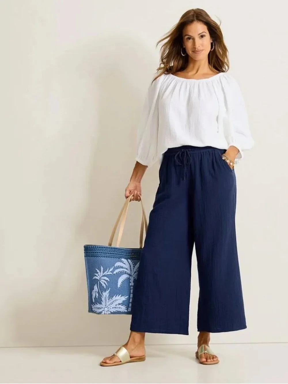 NWT - Tommy Bahama Women's High-Rise Wide-Leg Gauze Pants - Sz M - Picture 2 of 4